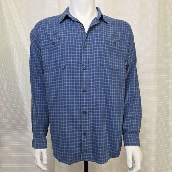 Patagonia Organic Cotton Plaid Shirt Soft Light Flannel Blue Men's Large - Picture 2 of 9